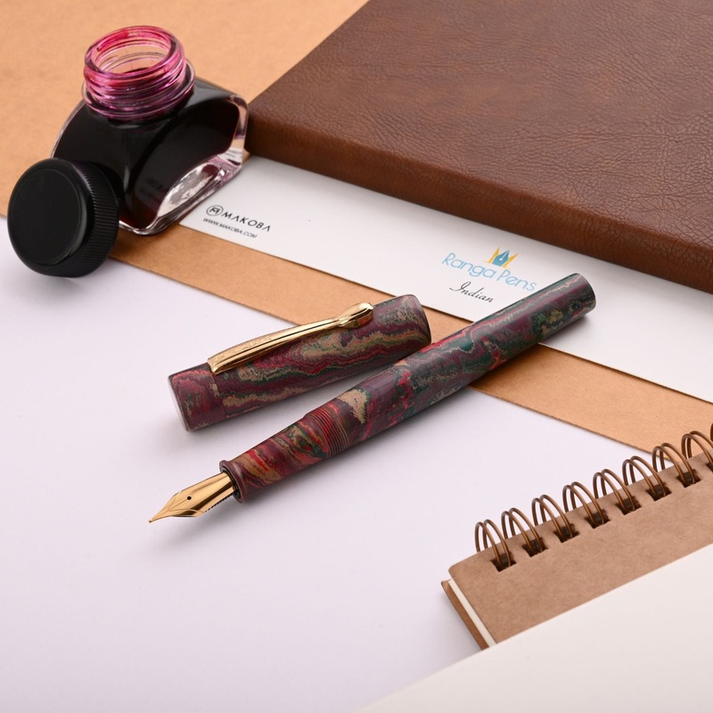 Ranga #3 Premium Ebonite Fountain Pen – Green Red White GT Extra Fine