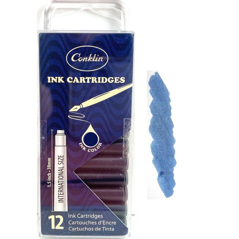 Conklin Fountain Pen Ink Cartridges, 12 Pack, Blue/Black