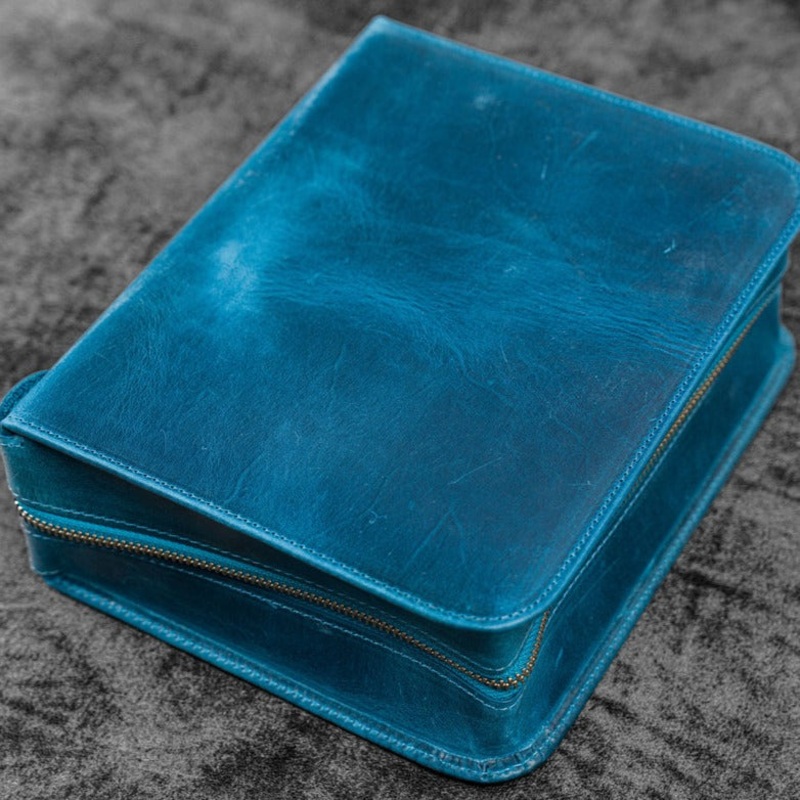 Galen Leather 40 Slot Zippered Pen Case – Crazy Horse Ocean Blue