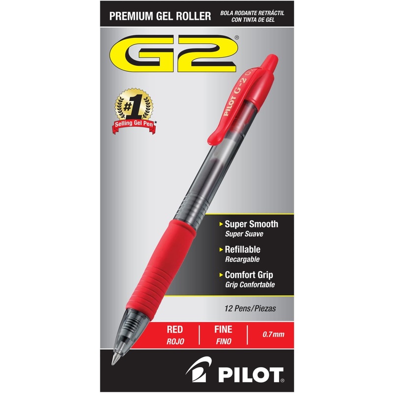 Pilot G2 Retractable Premium Gel Ink Pens in Red – Pack of 12 Broad