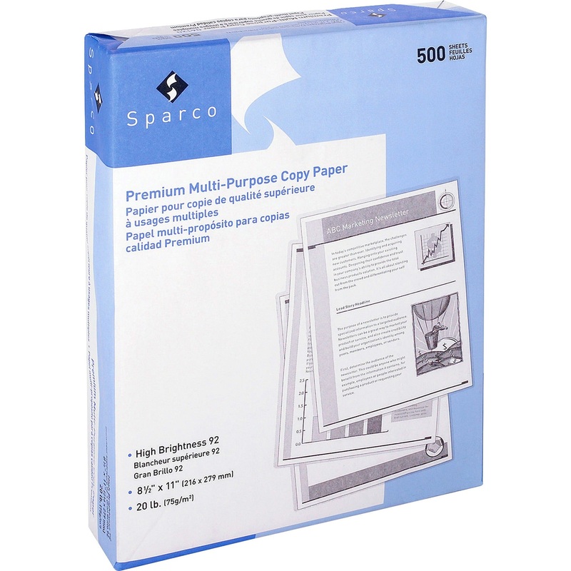 Sparco Multipurpose Copy Paper – 92 Brightness – Letter – 8 1/2″ x 11″ – 20 lb Basis Weight – Sustainable Forestry Initiative (SFI) – Acid-free – White – 500 Sheets per Ream – 10 / Carton