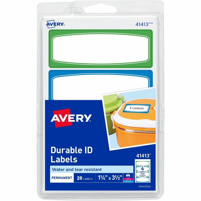 Avery Kids Gear Durable Labels – 3 1/2″ Height x 1 1/4″ Width – Permanent Adhesive – Rectangle – Laser, Inkjet – Matte – Assorted – Blue, Green Border – Film – Water Resistant – Permanent Adhesive, Dishwasher Safe, Microwave Safe, Water Resistant, Lo