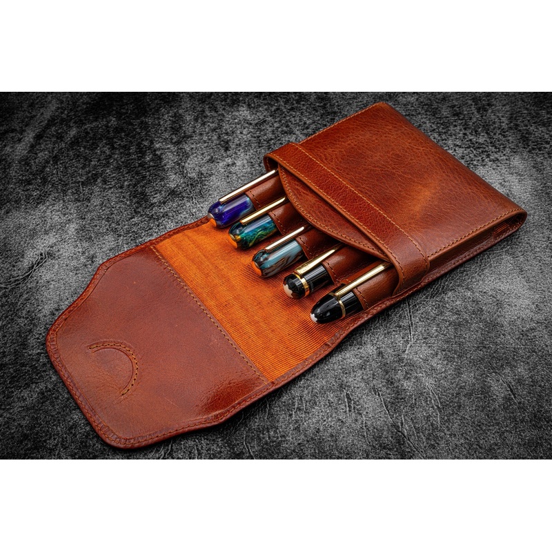 Galen Leather Co. Legacy Collection Leather TwinFlip Pen Case for 5 Pens