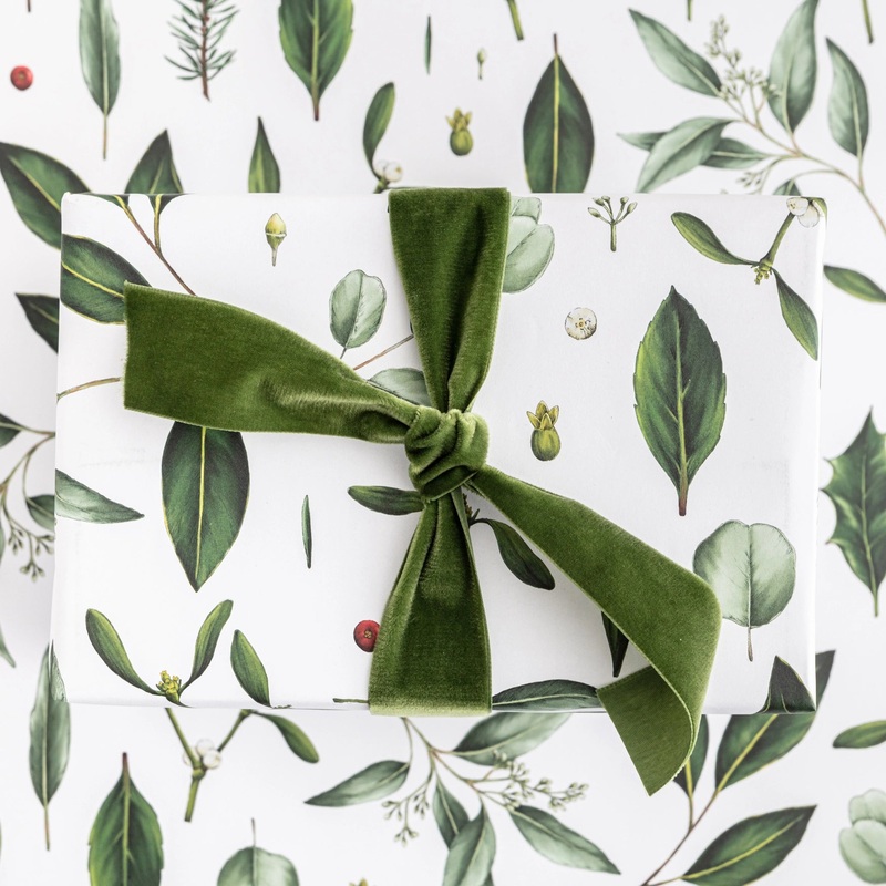 Greenery – White -Floral Gift Wrapping Paper (2 Sheets)