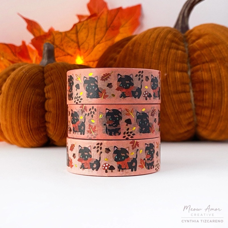 Meow Amor Creative – Autumn Tortie Cat Gold Foil Washi Tape