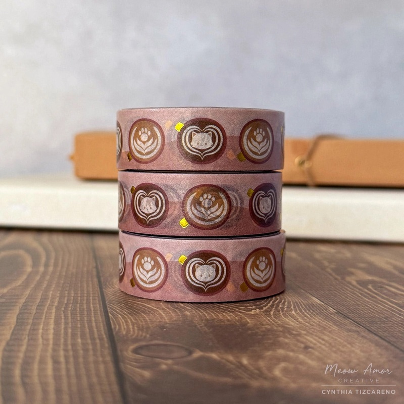 Meow Amor Creative – Light Roast Coffee Cats Gold Foil Washi Tape