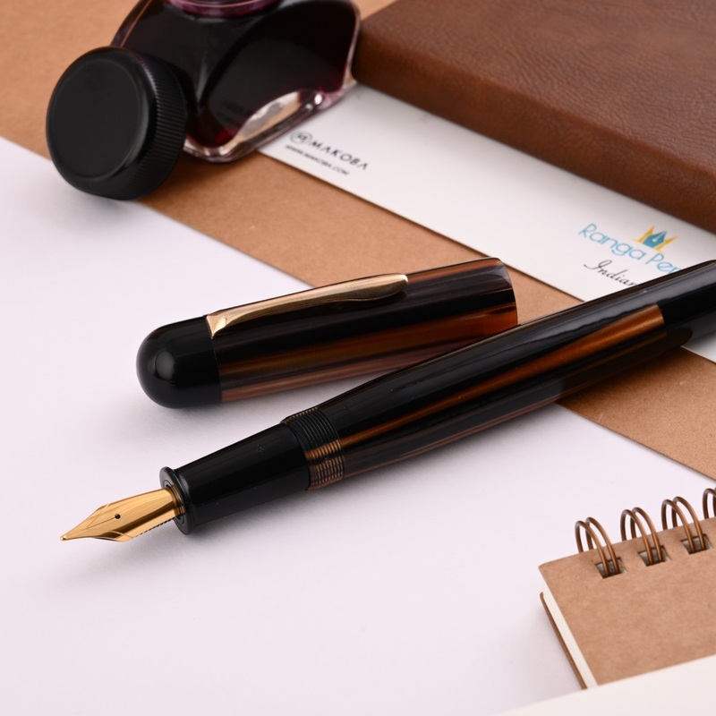 Ranga Majestic Premium Acrylic Fountain Pen – Brown Stripes GT Extra Fine