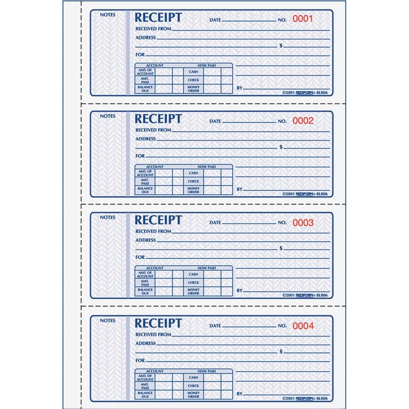 Rediform Money Receipt 4 Per Page Collection Forms – 400 Sheet(s) – 2 Part – Carbonless Copy – 7″ x 2.75″ Sheet Size – White, Yellow – Black Print Color – 1 Each