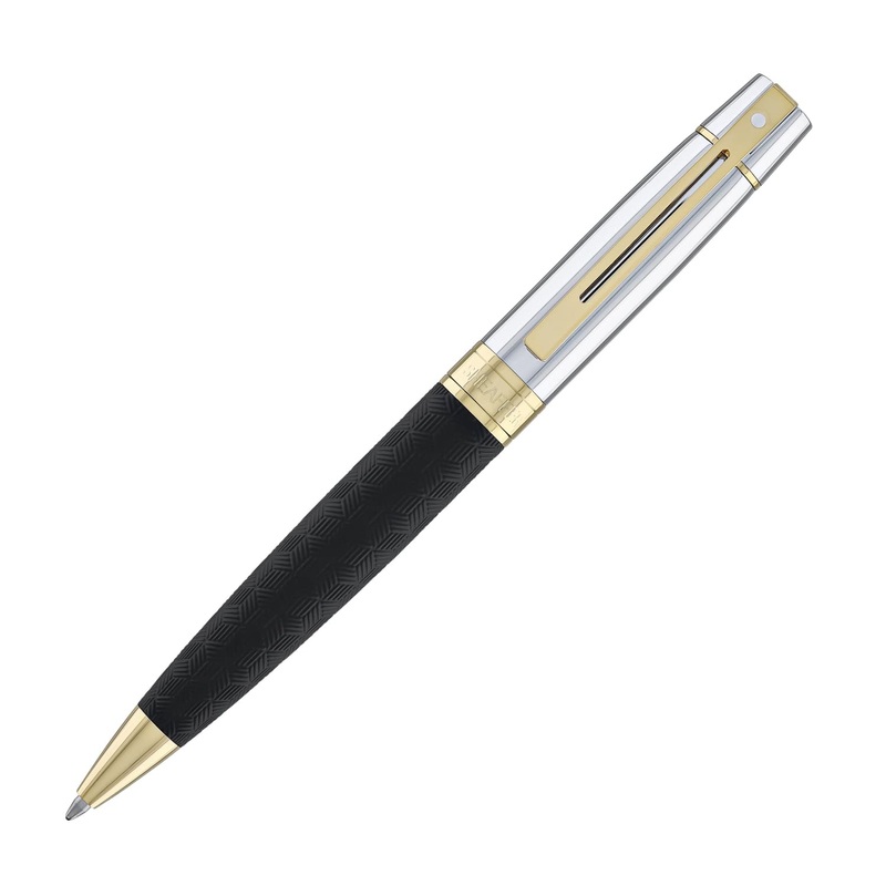 Sheaffer 300 Ballpoint Pen in Matte Black Shiny Chrome Cap with PVD Gold Trim