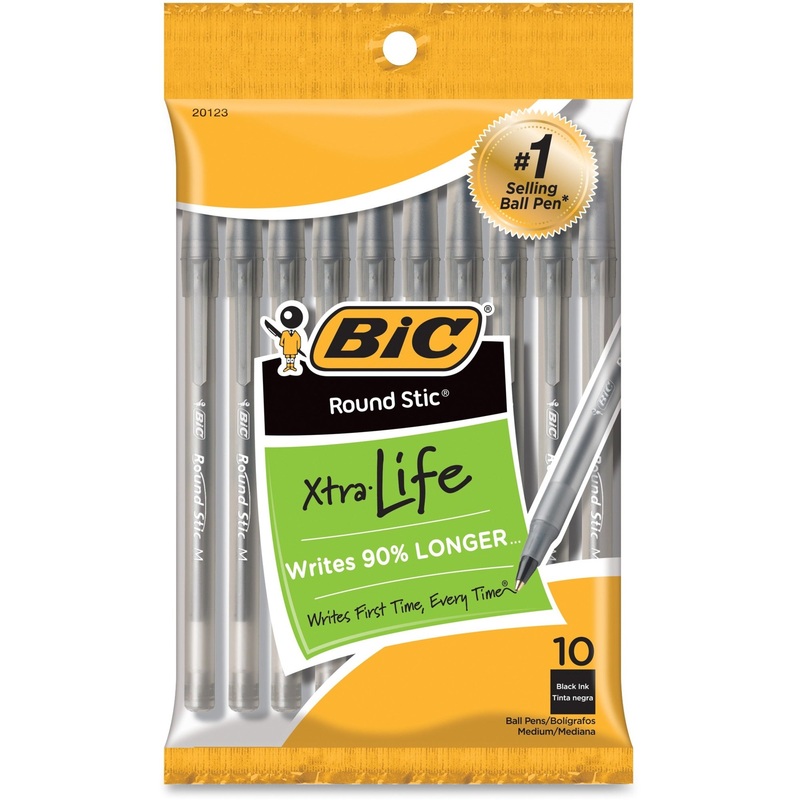 BIC Round Stic Ballpoint Pens – Medium Pen Point – Black Ink – 10 / Pack