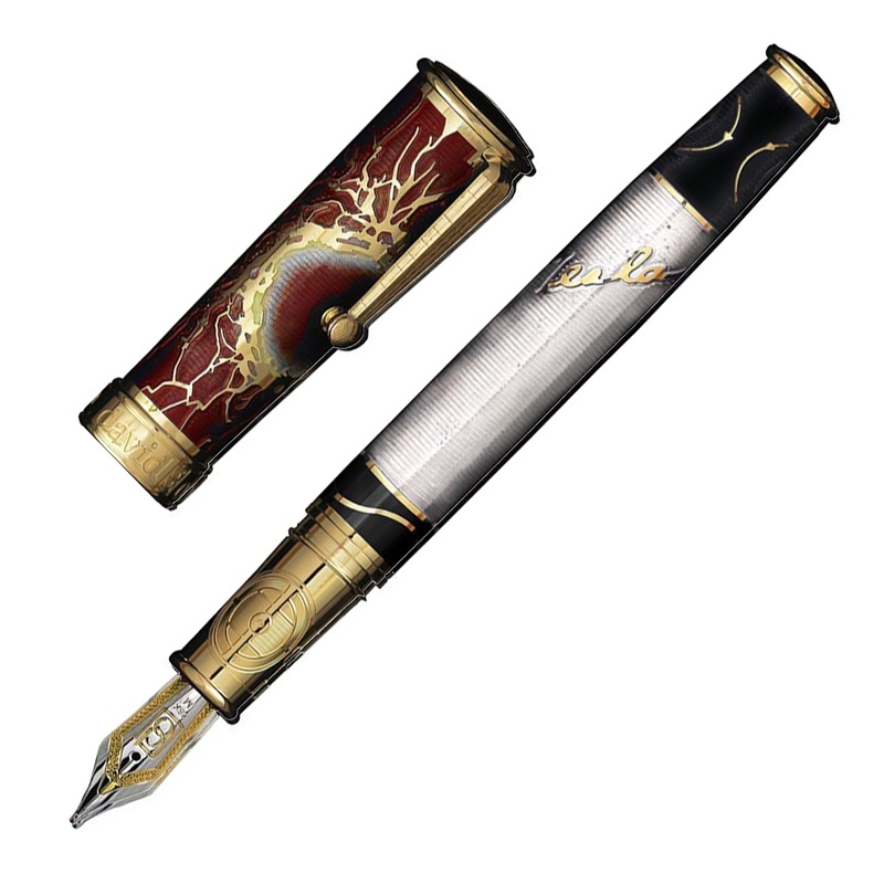 David Oscarson Tesla Fountain Pen – Translucent Red / White Gold Fountain Pen / Fine