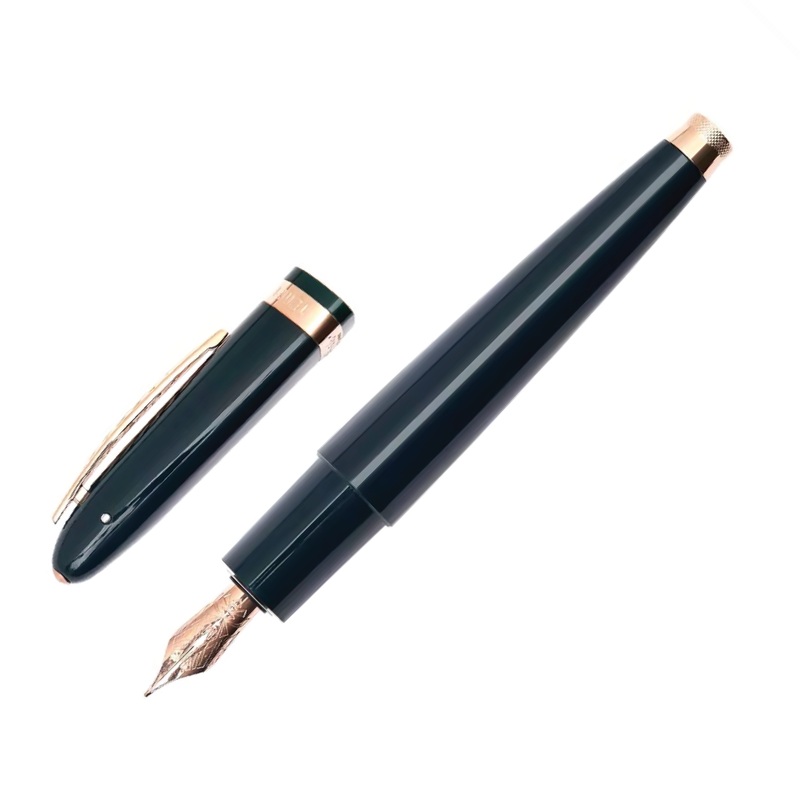 Pineider Modern Times Fountain Pen – British Racing Green with Rose Gold Trim