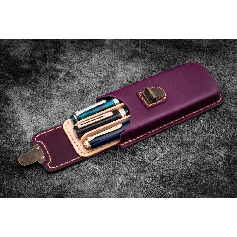 The Old School – Leather Molded Pen Case for 3 Pens – Purple