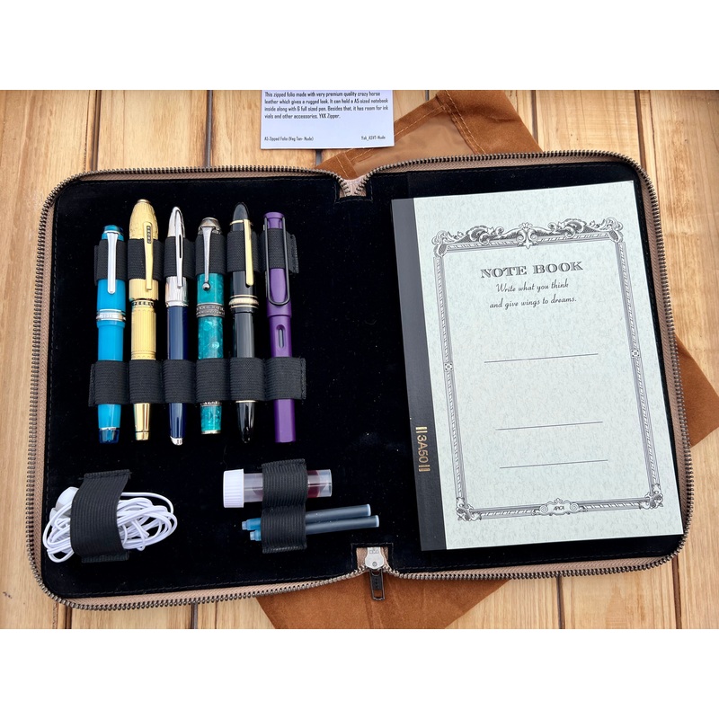 Pen Boutique Yak Leather A5 Zipped Folio -Veg Tanned-Nude