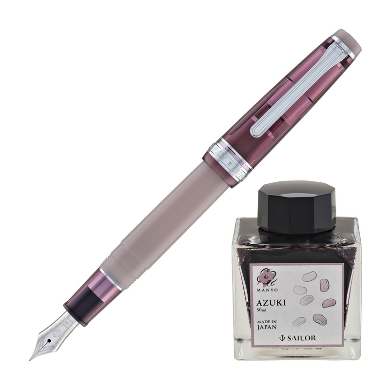 Sailor Pro Gear Slim Fountain Pen in Manyo #3 Series Red Bean – 14K Gold Nib and Azuki Bottled Ink – 50mL Medium