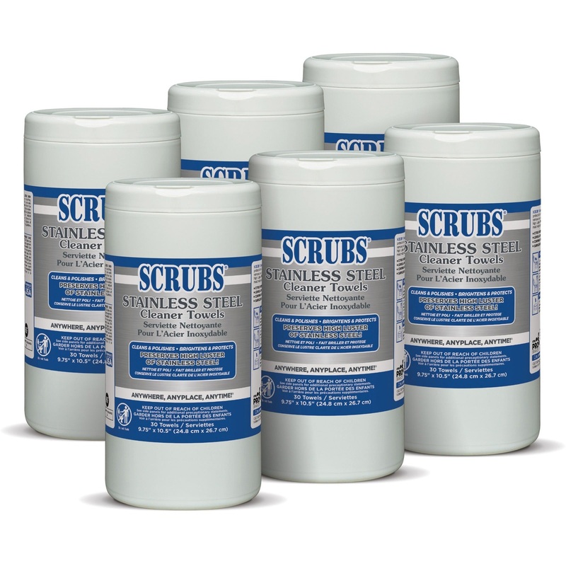 SCRUBS Stainless Steel Cleaner Wipes – For Stainless Steel, Aluminum, Copper, Brass, Chrome – Citrus Scent – 10.50″ Length x 9.75″ Width – Recommended For: Water Mark Remover, Spot Remover, Film Remover, Fingerprint Remover, Grease Remover – Corrosion Res