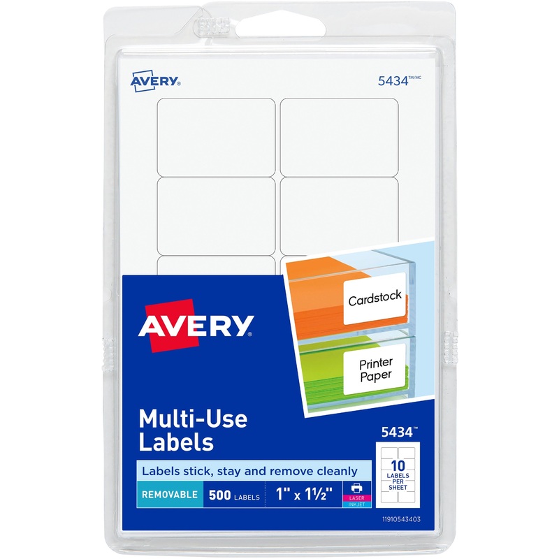 Avery Removable ID Labels – 1 1/2″ Width x 1″ Length – Removable Adhesive – Rectangle – Laser, Inkjet – White – Self-adhesive – 500 / Pack