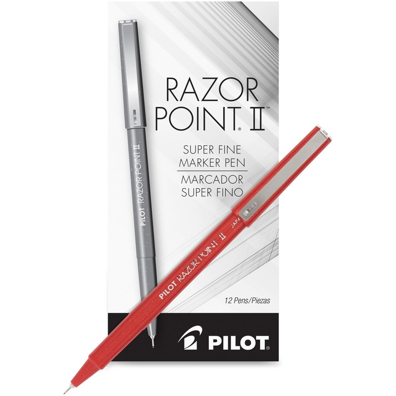 Pilot Razor Point II Marker Pens – 0.3 mm Super Fine Pen Point – Red Ink – Red Barrel – Plastic Tip – 1 Dozen