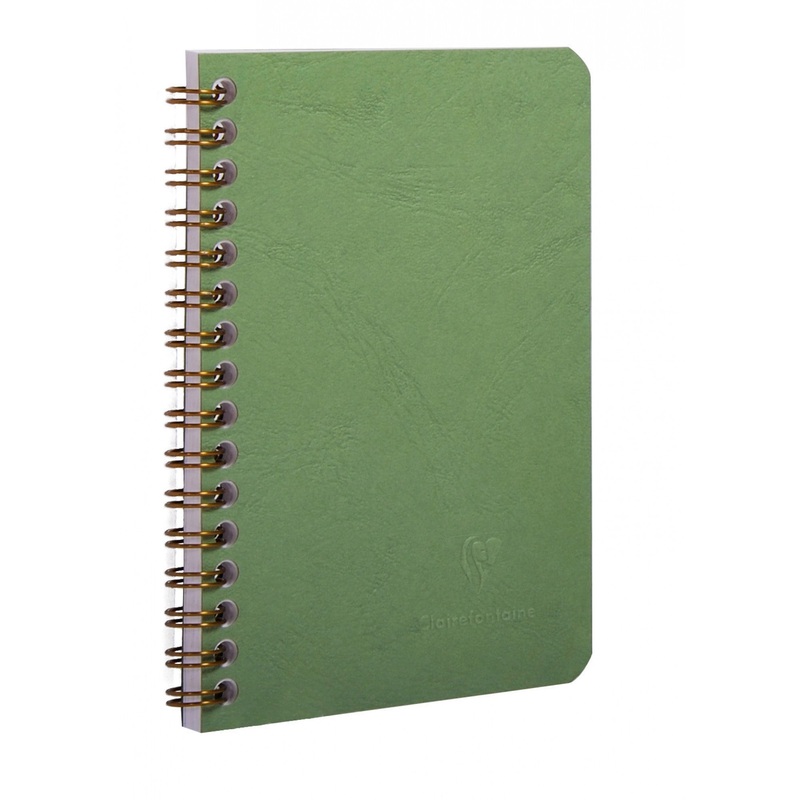 Clairefontaine Basics A5 Side Wirebound Notebook With Pockets- Green Lined