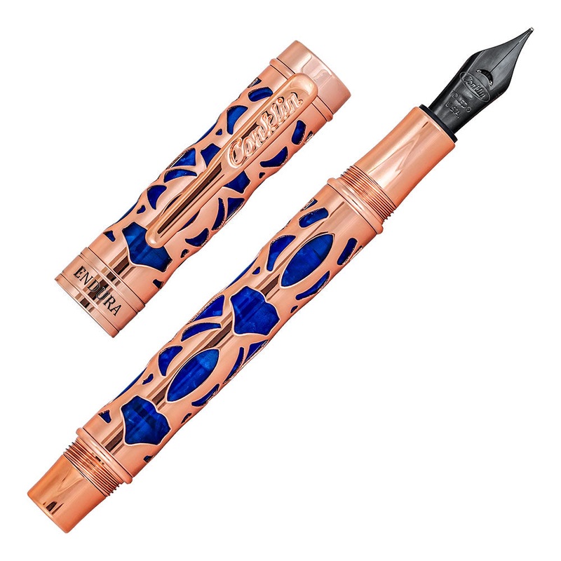 Conklin Endura Deco Crest Fountain Pen Blue & Rose Gold Extra Fine