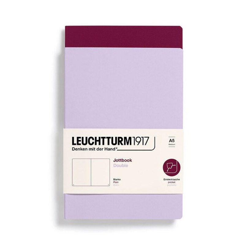 Leuchtturm1917 Jottbook A5 Medium Flexcover Plain Notebook Set – Lilac & Port Red