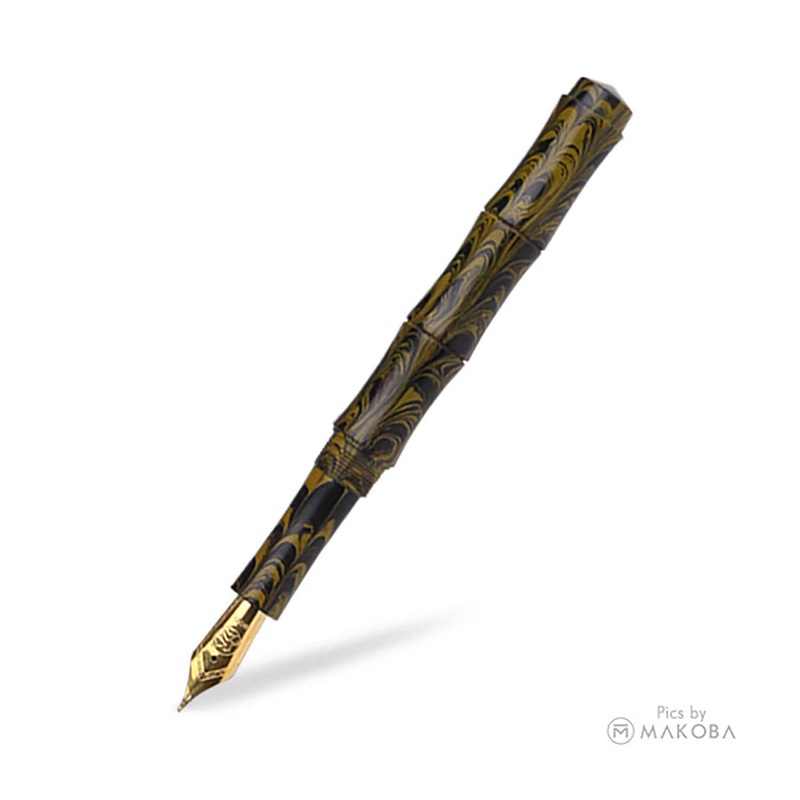 Ranga Thin Bamboo Regular Ebonite Fountain Pen, Yellow Ripple – Steel Nib Fine