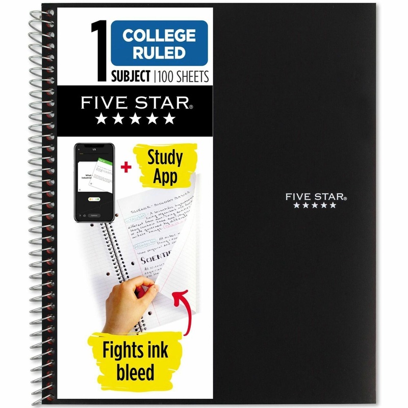 Five Star College Ruled 1-subject Notebook – 100 Sheets – Wire Bound – Wide Ruled Front Ruling – 8″ x 11″ Sheet Size – Black Plastic Cover – 1 Each