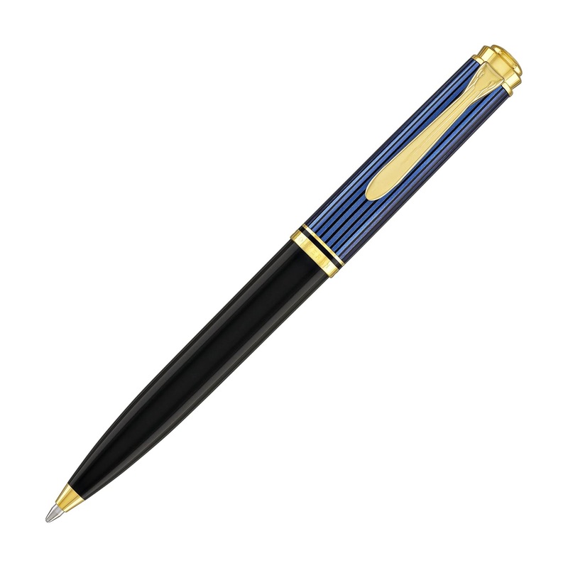 Pelikan Souveran K600 Ballpoint Pen in Black & Blue with Gold Trim