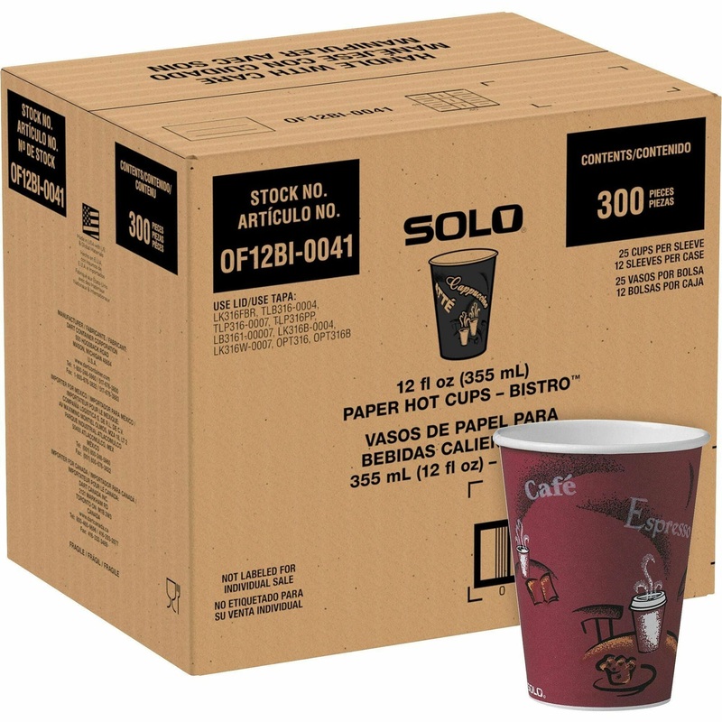 Solo 12 oz Bistro Design Hot Cups – 12 fl oz – Maroon – Poly Paper – Hot Drink, Coffee, Tea, Cocoa – 300 / Carton