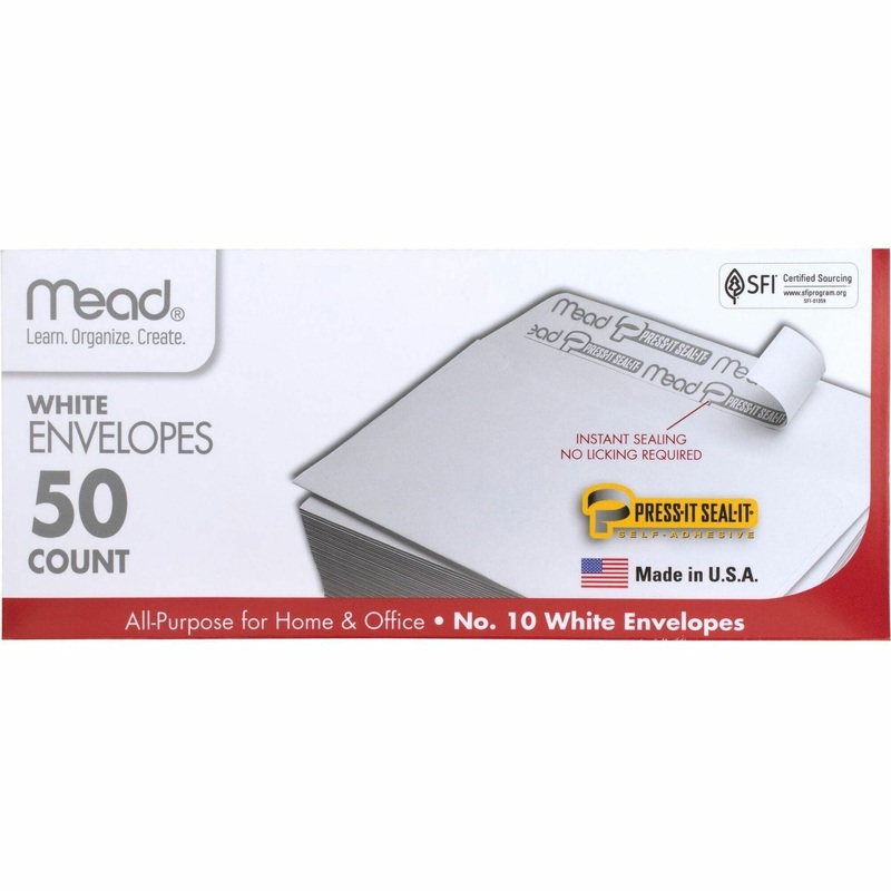 Mead Plain White Self-Seal Business Envelopes – Business – #10 – 4 1/8″ Width x 9 1/2″ Length – Self-sealing – White – 50 / Box