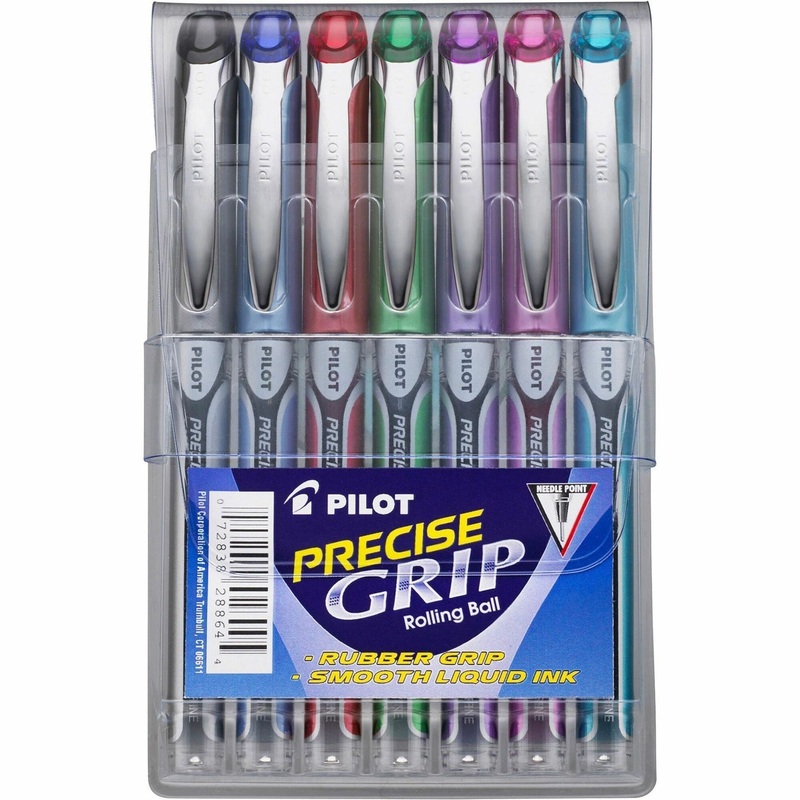 Pilot Precise Grip Extra-Fine Capped Rolling Ball Pens – 0.5 mm Extra Fine Needle Pen Point – Black, Red, Blue, Green, Purple, Pink, Turquoise Ink – 7 / Pack