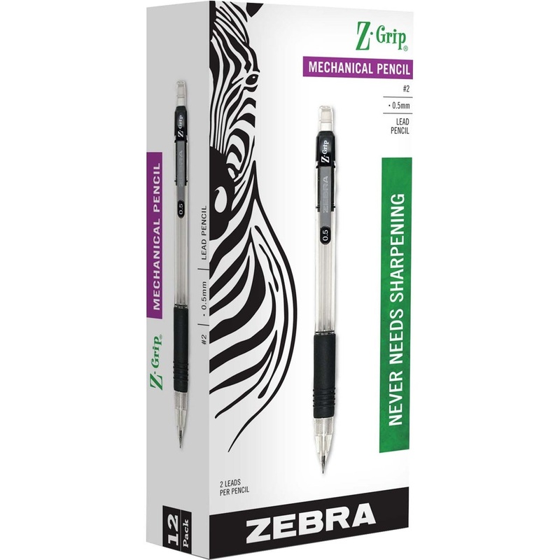 Zebra Z-Grip Mechanical Pencil – 0.5 mm Lead – Refillable – Clear Barrel – 1 Dozen