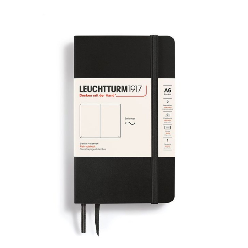 Leuchtturm1917 A6 Pocket Softcover Plain Notebook – Black