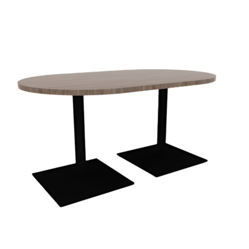 Proof 36″ x 60″ Racetrack Pedestal Cafe Table with Square Steel Base Pair HPL Top