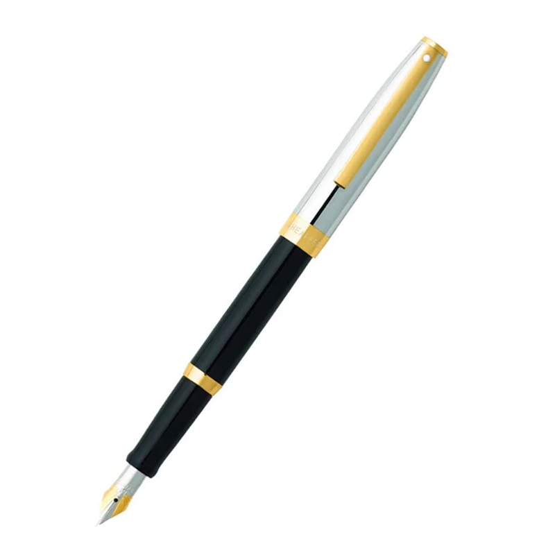 Sheaffer Sagaris Glossy Black Barrel Gold Trim Fountain Pen Chrome Cap