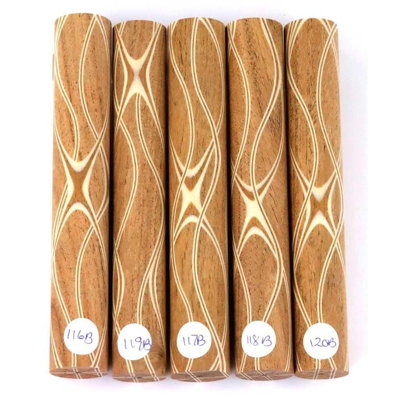 Three Veneer Serpentine Pen Blanks – Mesquite W/ Maple & Mahogany Veneers #116-120B 3 Veneer #119B