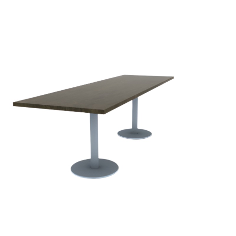 Proof 30″ x 96″ Rectangle Pedestal Cafe Table with Round Stainless Steel Base Pair Solid Wood Top