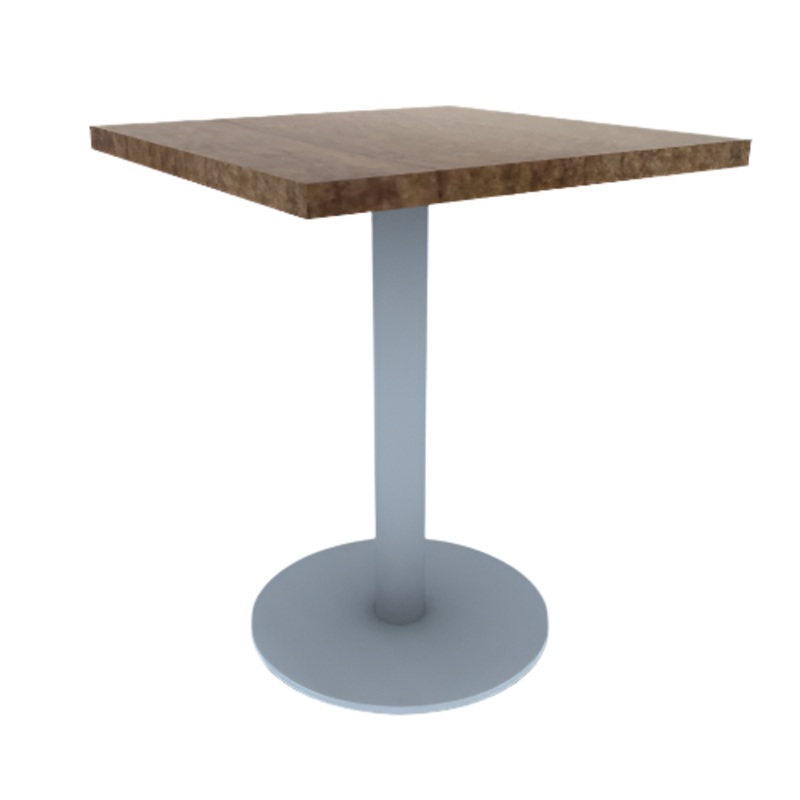 Proof 24″ Square Pedestal Cafe Table with Round Stainless Steel Base Solid Wood Top