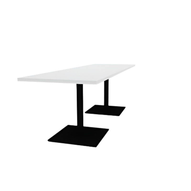 Proof 30″ x 96″ Rectangle Pedestal Cafe Table with Square Steel Base Pair HPL Top