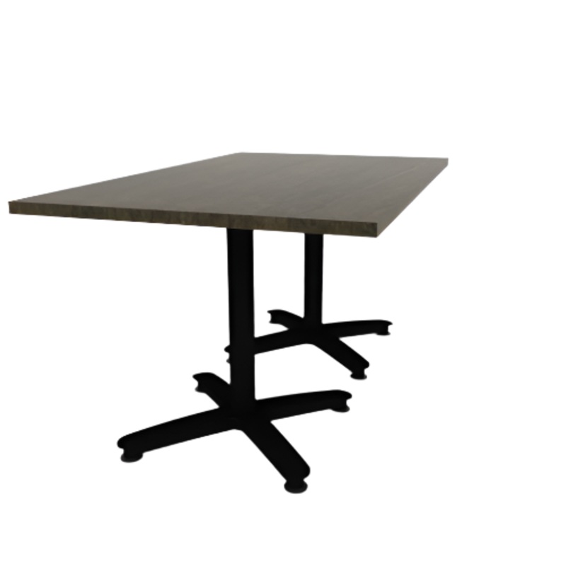 Proof 36″ x 60″ Rectangle Pedestal Cafe Table with Arched Base Pair Solid Wood Top