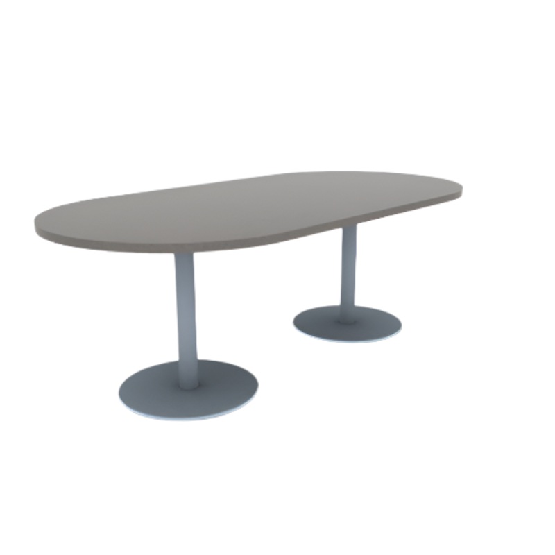 Proof 42″ x 84″ Racetrack Pedestal Cafe Table with Round Stainless Steel Base Pair HPL Top