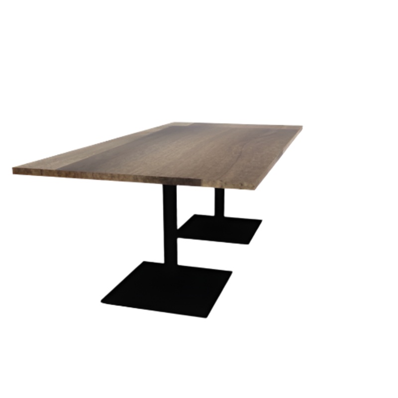 Proof 42″ x 84″ Rectangle Pedestal Cafe Table with Square Steel Base Pair Solid Wood Top