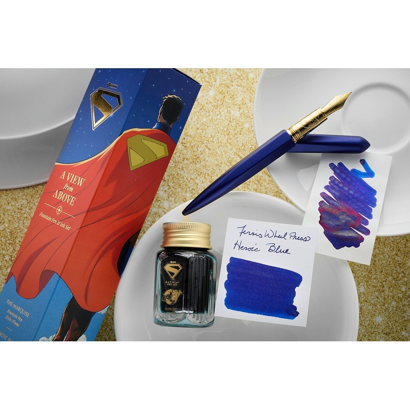 Ferris Wheel Press Superman Edition Marquise Fountain Pen & Ink Set – A View From Above Medium