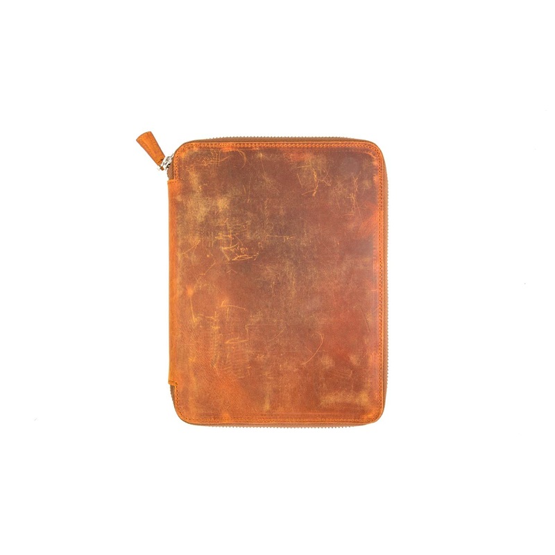 Galen Leather Zippered A5 Notebook Folio – Crazy Horse Brown