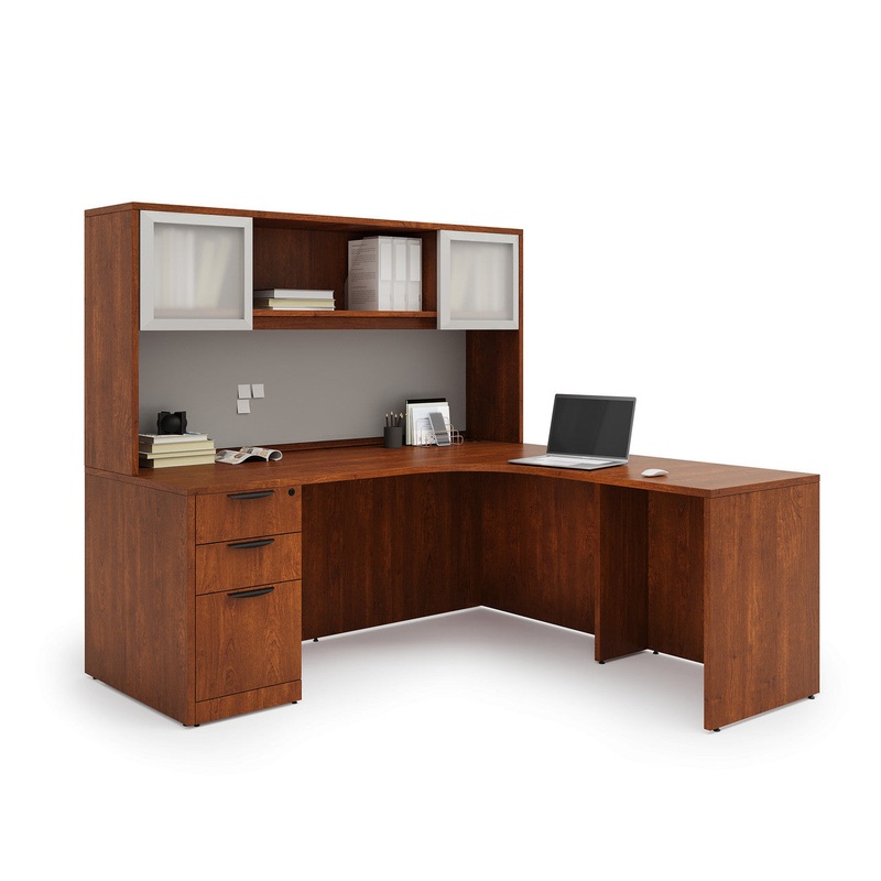 OS Laminate L Shaped Executive Desk with Hutch & Storage Drawers Arcadia White