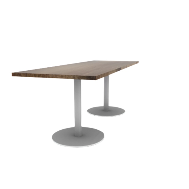 Proof 30″ x 84″ Rectangle Pedestal Cafe Table with Round Steel Base Pair Solid Wood Top