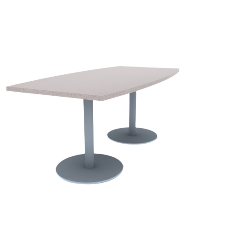 Proof 36″ x 72″ Boat Pedestal Cafe Table with Round Stainless Steel Base Pair HPL Top