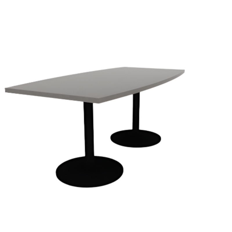Proof 36″ x 72″ Boat Pedestal Cafe Table with Round Steel Base Pair HPL Top