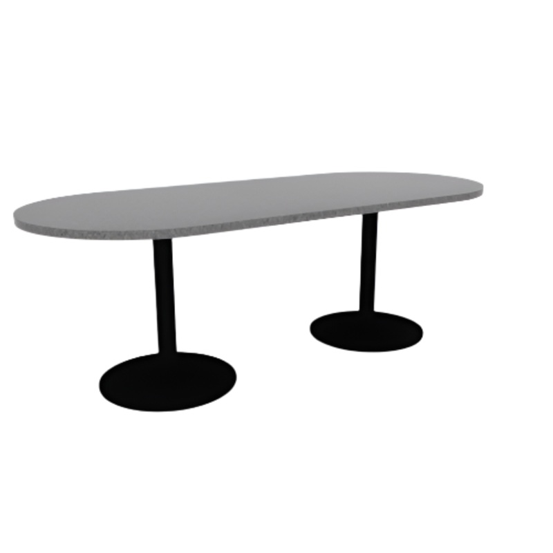 Proof 36″ x 84″ Racetrack Pedestal Cafe Table with Round Steel Base Pair HPL Top 3MM PVC Edge