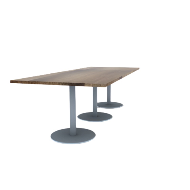 Proof 42″ x 108″ Rectangle Pedestal Cafe Table with Round Stainless Steel Base Set of 3 Solid Wood Top